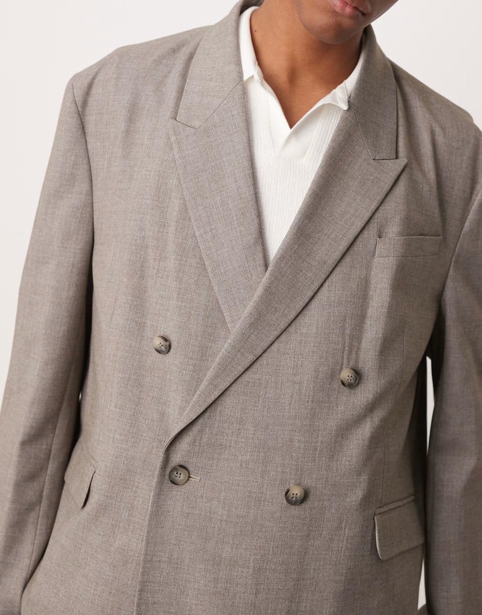 ASOS ASOS DESIGN double breasted slouchy oversized suit jacket in grey melange texture - 4