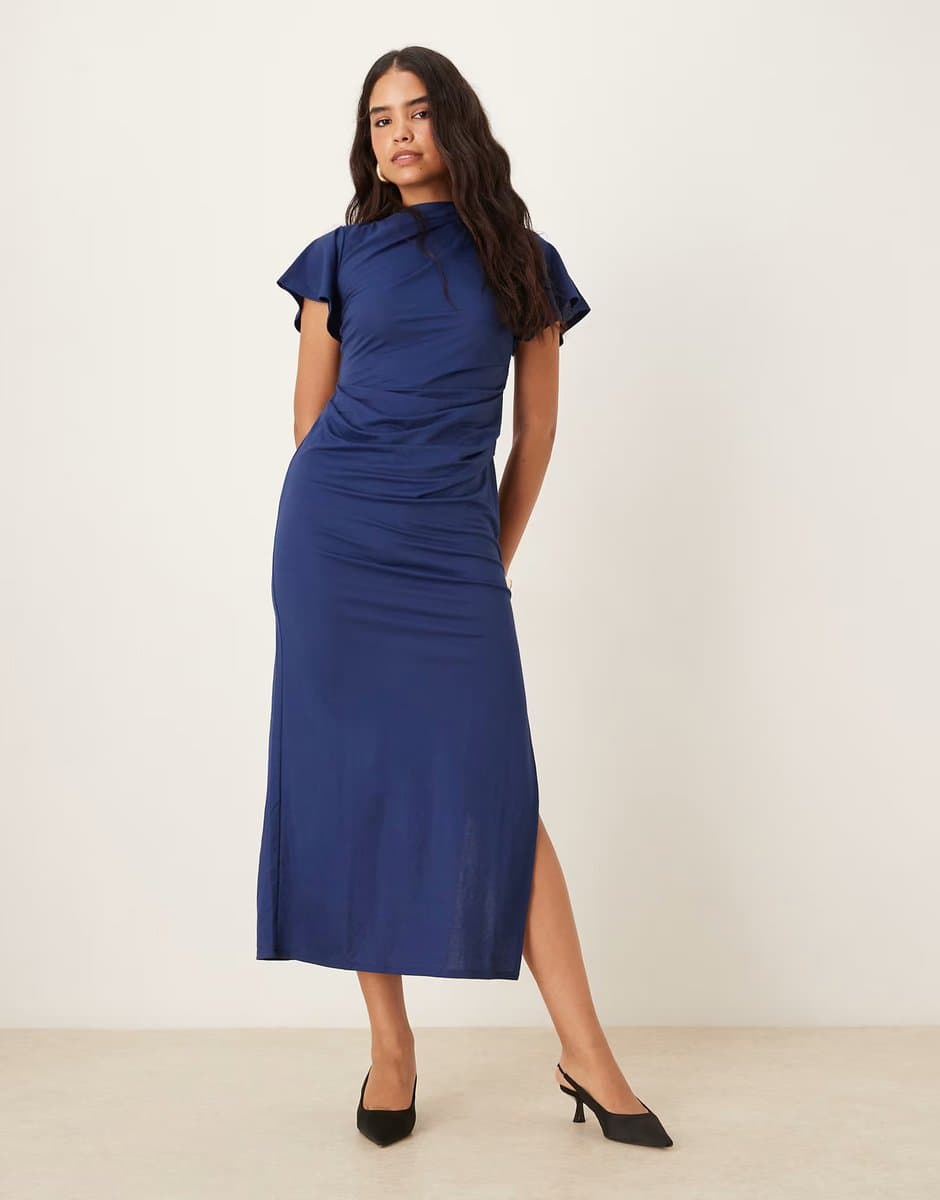 ASOS ASOS DESIGN draped angel sleeve maxi dress in navy