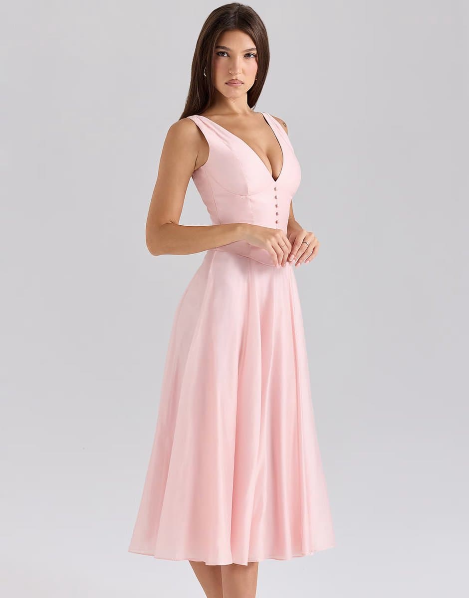 ASOS House of CB Samira chiffon button midi dress in pink