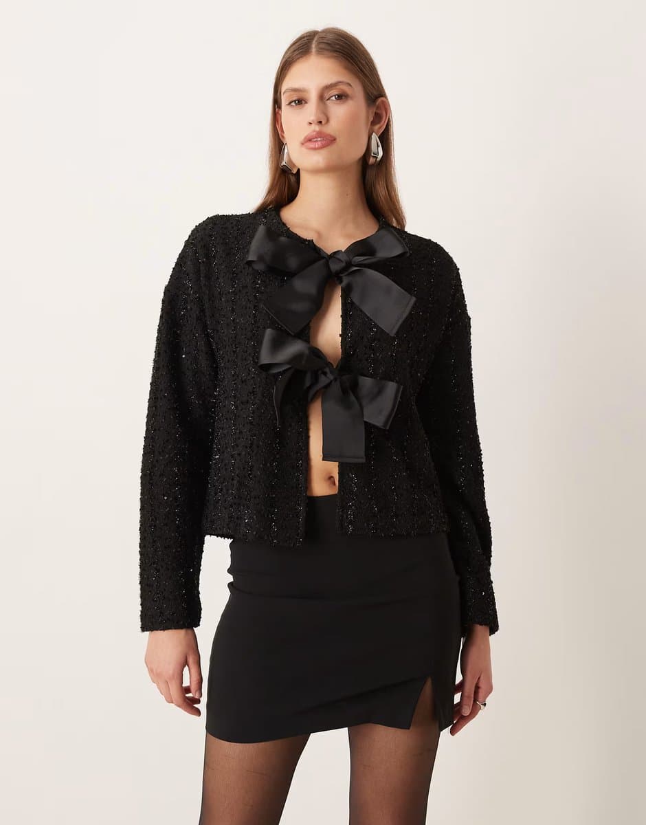 ASOS Vila bow front woven top in black