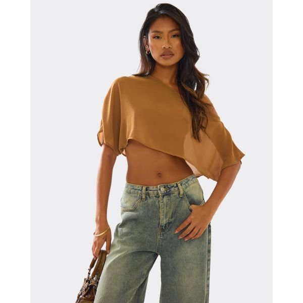 EGO Slash Neck Cape Top In Brown Chiffon, Women's Size UK 10 - 2