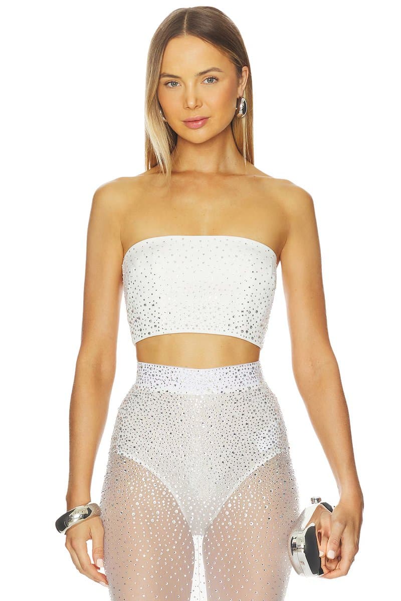 revolve Crystal Mesh Strapless Crop Top