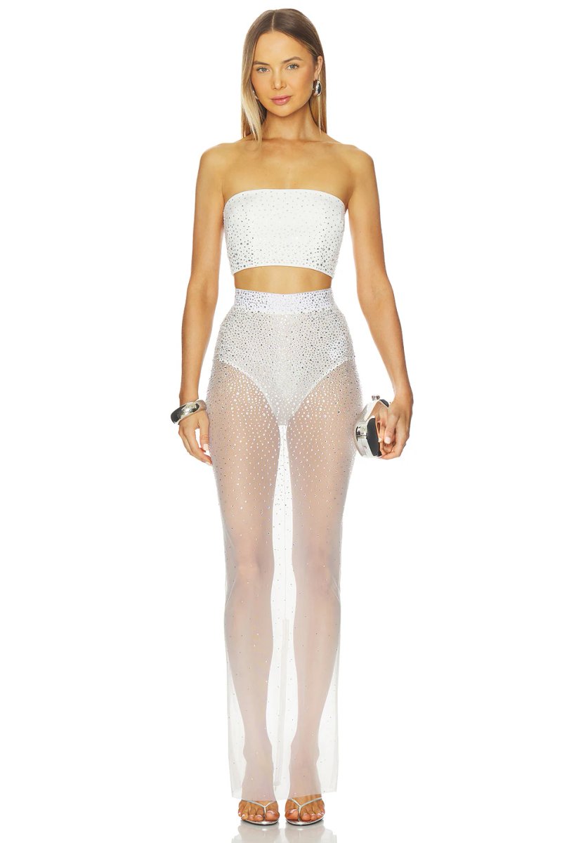 revolve Crystal Mesh Strapless Crop Top - 4