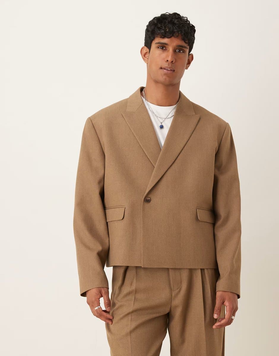 ASOS ASOS DESIGN double breasted boxy suit jacket in brown