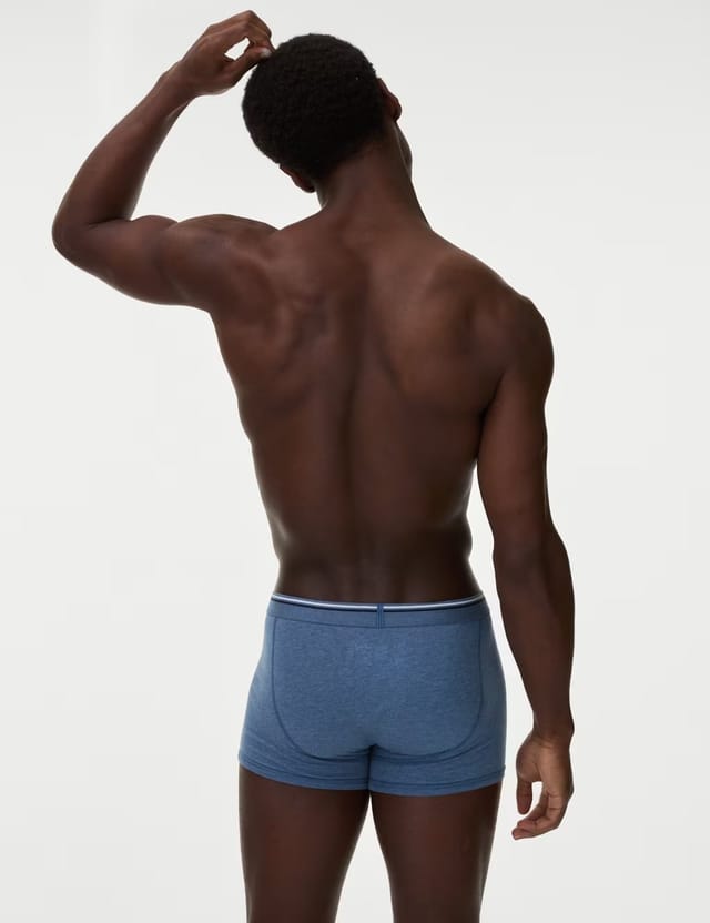 Marks & Spencer M&S 5 Pack Cotton Stretch Cool & Fresh™ Marl Trunks Blue Mix - 2