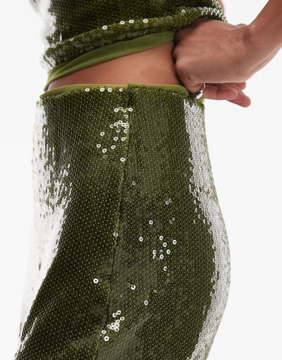 ASOS ASOS DESIGN co-ord sequin mesh mix mini skirt in olive - 3