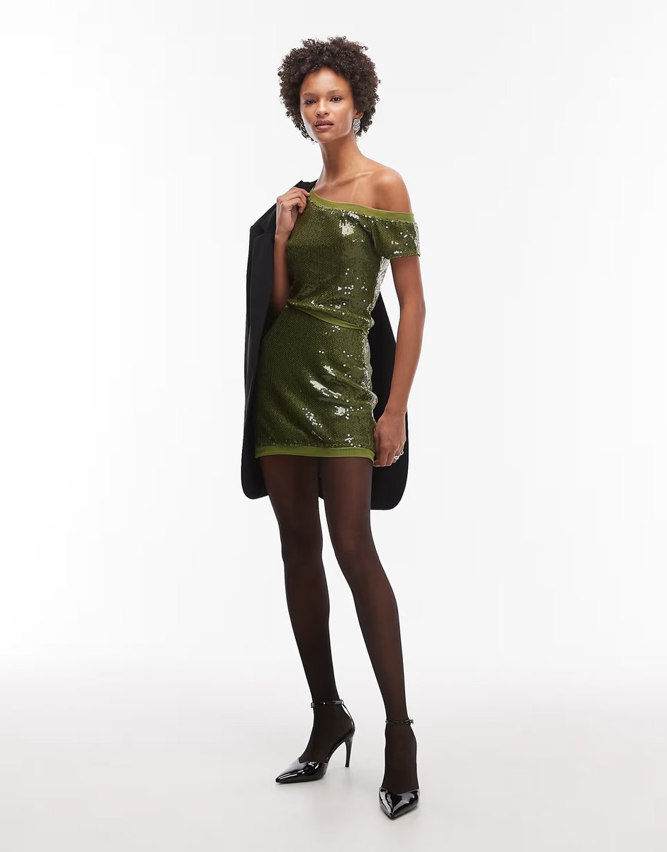 ASOS ASOS DESIGN co-ord sequin mesh mix mini skirt in olive - 4