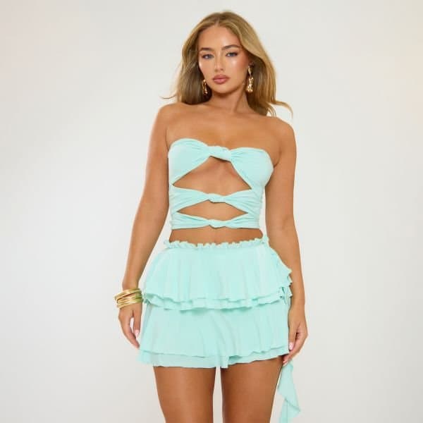 EGO EGO Bandeau Knot Front Detail Crop Top in Blue