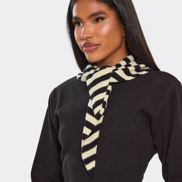 EGO EGO Tie Front Shawl Scarf in Black and Cream