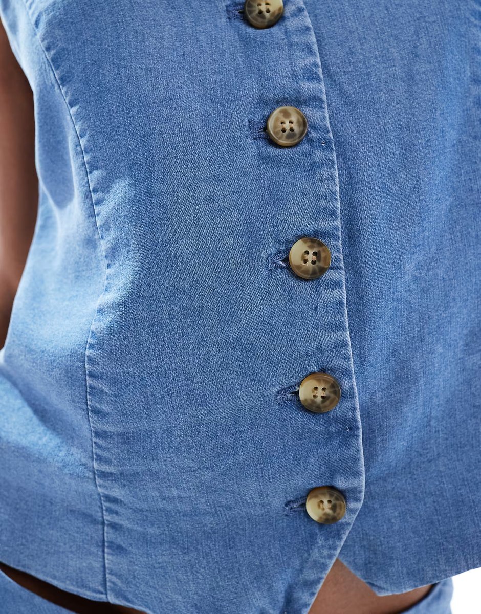 ASOS ONLY chambray denim waistcoat co-ord in mid blue - 4