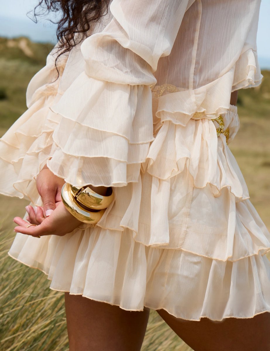 Public Desire Sheer Ruffle Tiered Mini Skirt Stone - 2