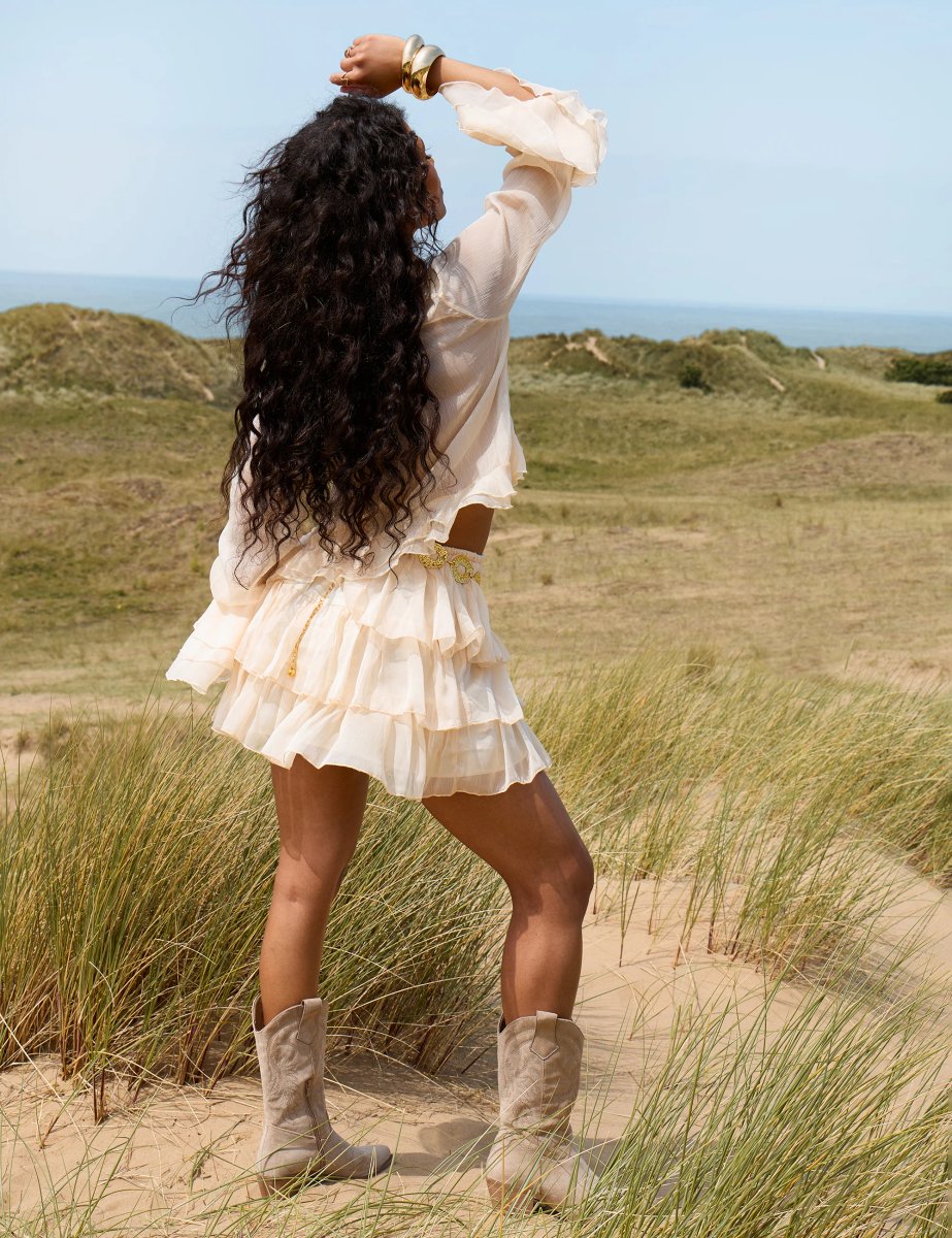 Public Desire Sheer Ruffle Tiered Mini Skirt Stone - 4