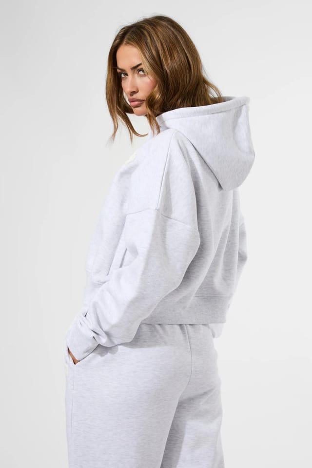 Kaiia Kaiia Puff Print Cropped Oversized Hoodie Ash Grey Marl - 3
