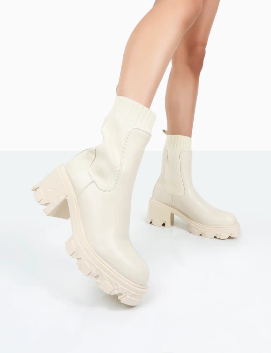 Public Desire Public Desire UK Chunky Heeled Ankle Boots in Ecru