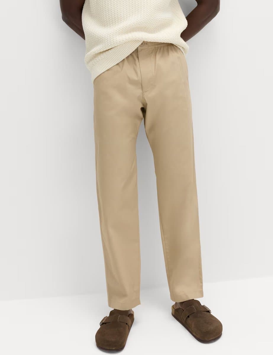 Marks & Spencer M&S Loose Tapered Fit Lightweight Trousers in Sand