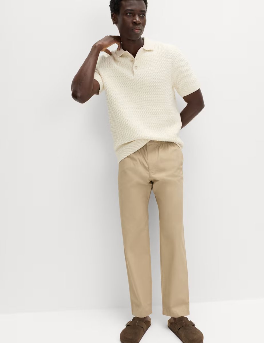 Marks & Spencer M&S Loose Tapered Fit Lightweight Trousers Sand - 4