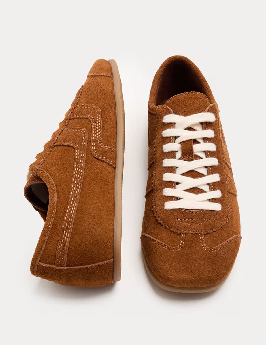 Marks & Spencer M&S Suede Side Stripe Retro Runner Trainers in Tan
