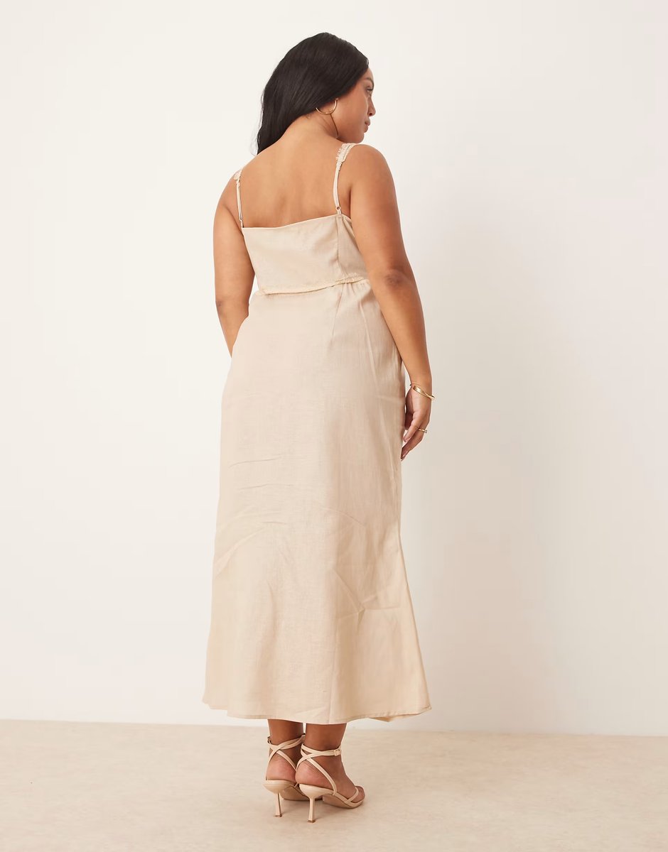 ASOS Never Fully Dressed Plus Mimi linen cut-out midaxi dress in oatmeal - 3