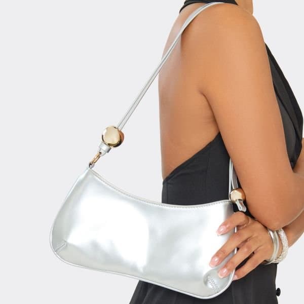 EGO EGO Silver Shaped Shoulder Bag with Beaded Strap Detailing