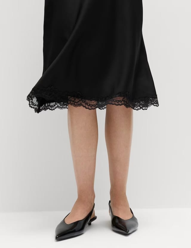 Marks & Spencer M&S Lace Detail Knee Length Slip Skirt Black - 2