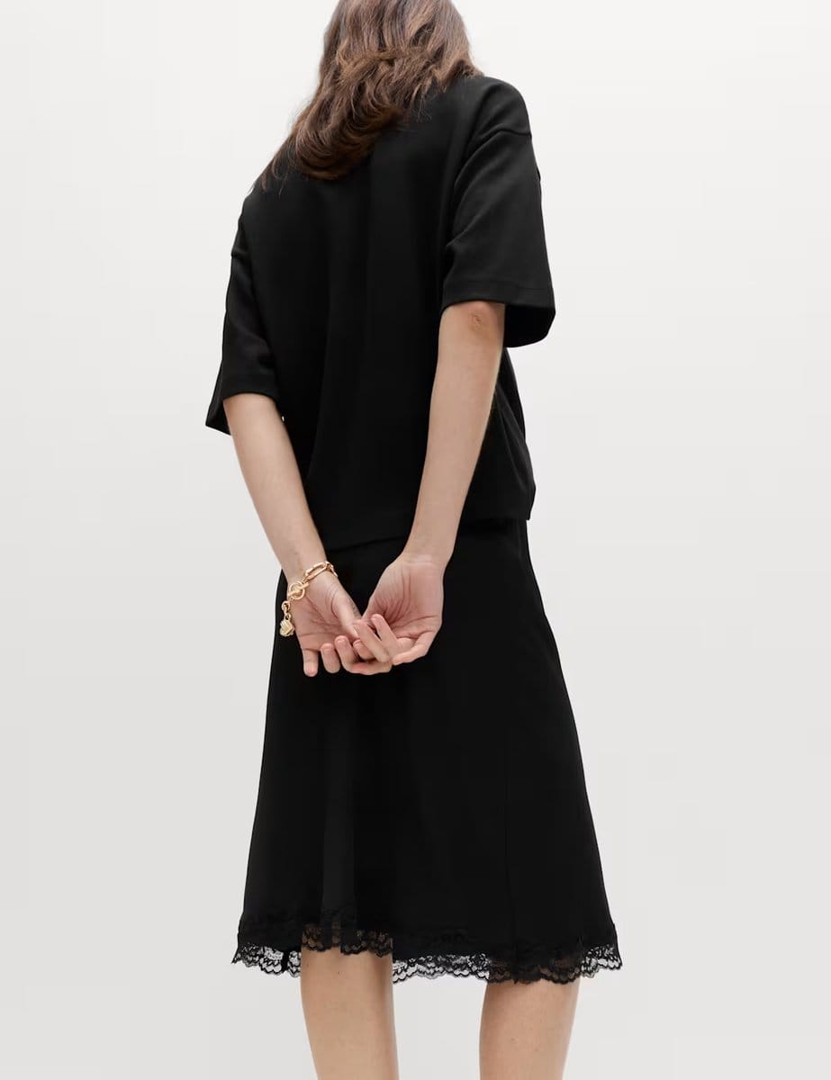 Marks & Spencer M&S Lace Detail Knee Length Slip Skirt Black - 4