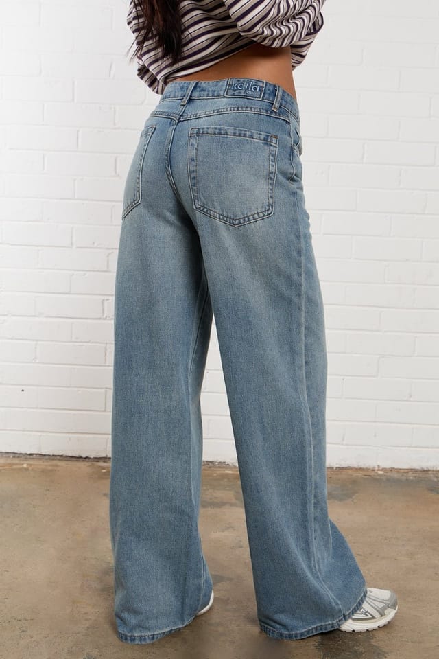 Kaiia Kaiia Denim Mid Rise Wide Leg Jeans Vintage Wash - 3