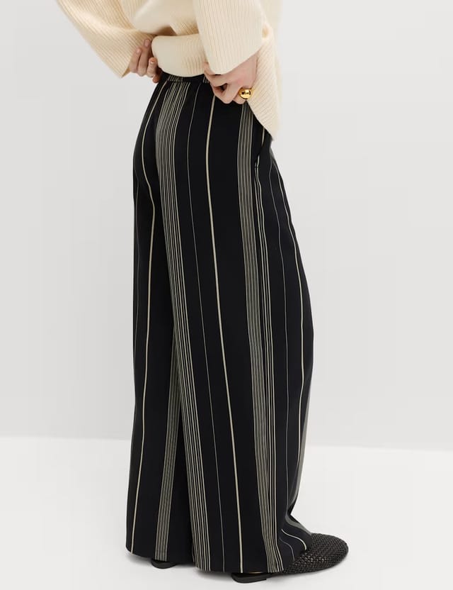 Marks & Spencer M&S Satin Twill Striped Trousers Black Mix - 2