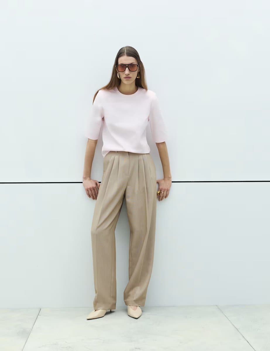 Marks & Spencer M&S Pleat Front Carrot Leg Trousers in Neutral