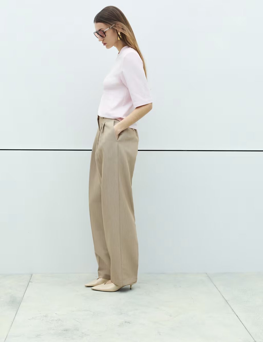 Marks & Spencer M&S Pleat Front Carrot Leg Trousers Neutral - 2