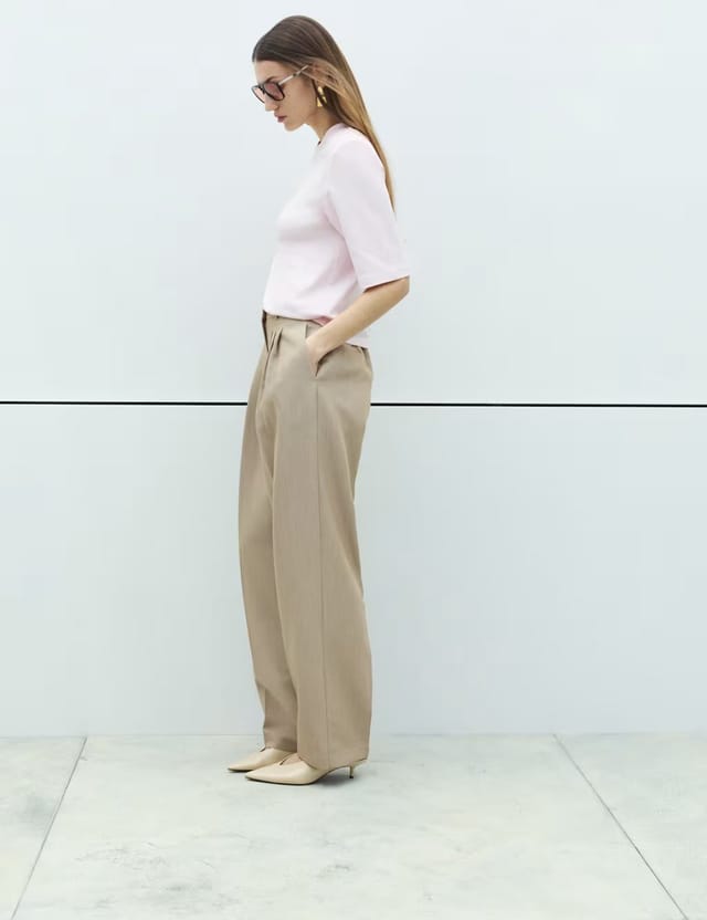 Marks & Spencer M&S Pleat Front Carrot Leg Trousers Neutral - 2