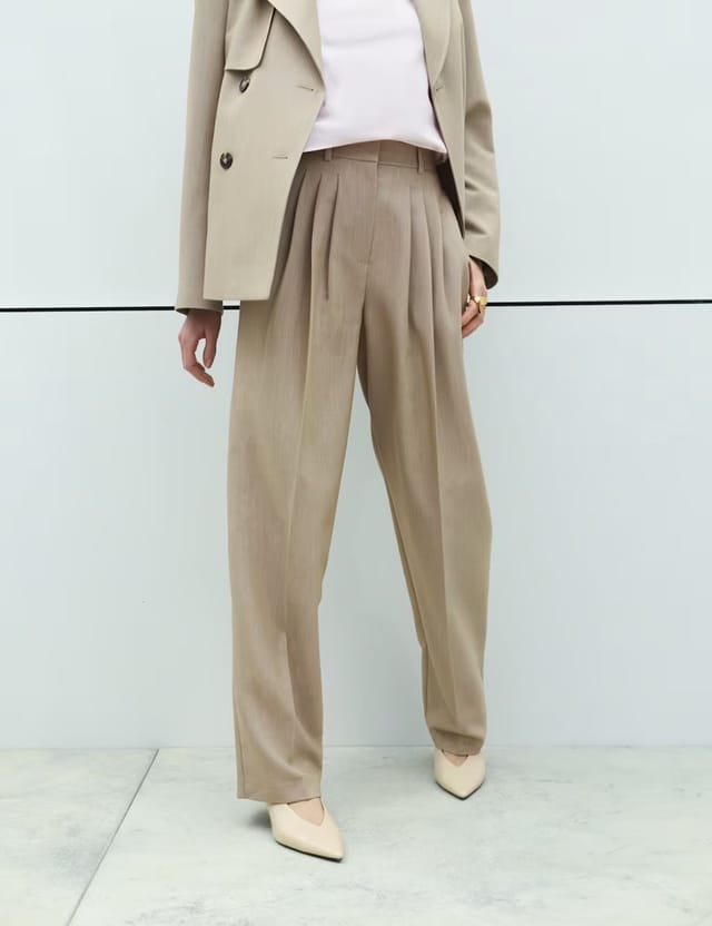 Marks & Spencer M&S Pleat Front Carrot Leg Trousers Neutral - 3