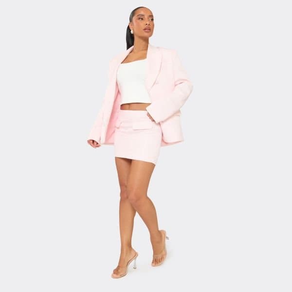 EGO Mid Rise Pocket Front Mini Skirt In Pink Satin, Women's Size UK 6