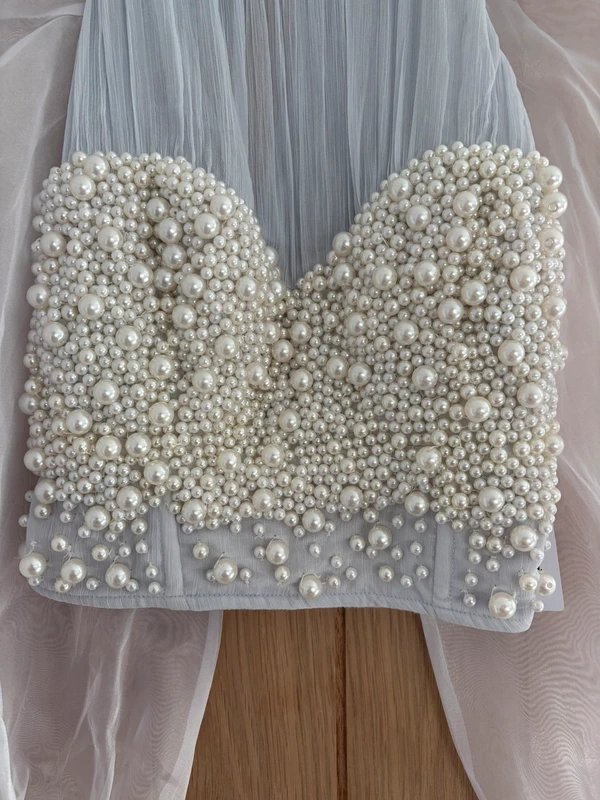 Asos luxe Beautiful pearl detail bustier side zip chiffon top - 1