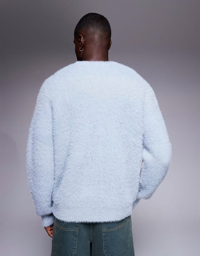 ASOS ASOS DESIGN relaxed fluffy knitted crew neck jumper in blue - 3