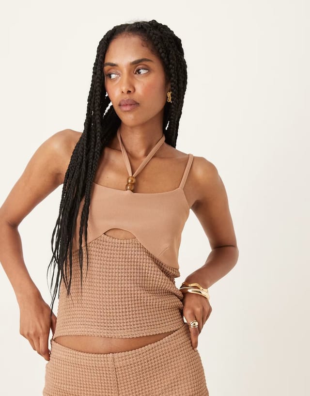 ASOS ASOS DESIGN co-ord crochet in mocha - BROWN - 2