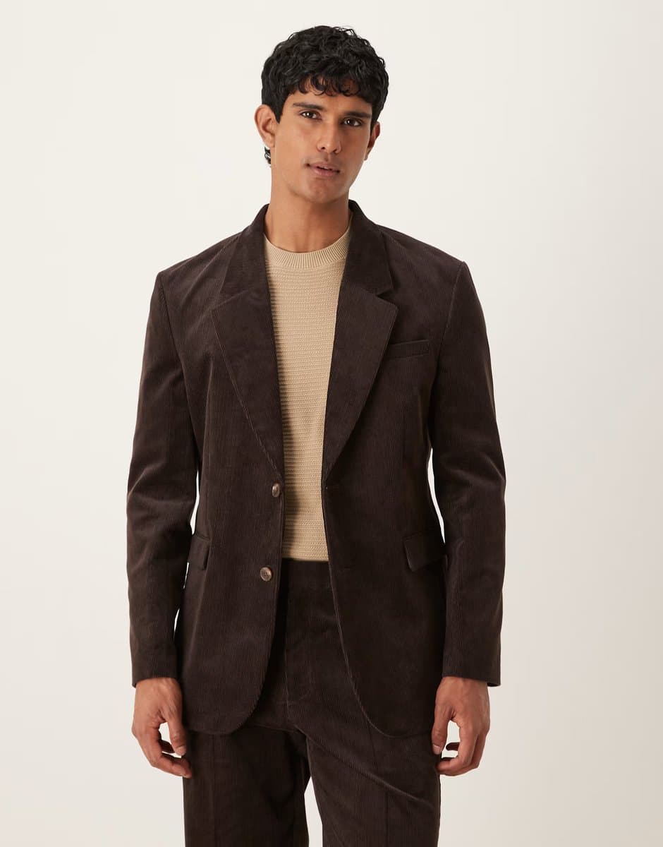 ASOS ASOS DESIGN regular suit jacket in brown cotton corduroy