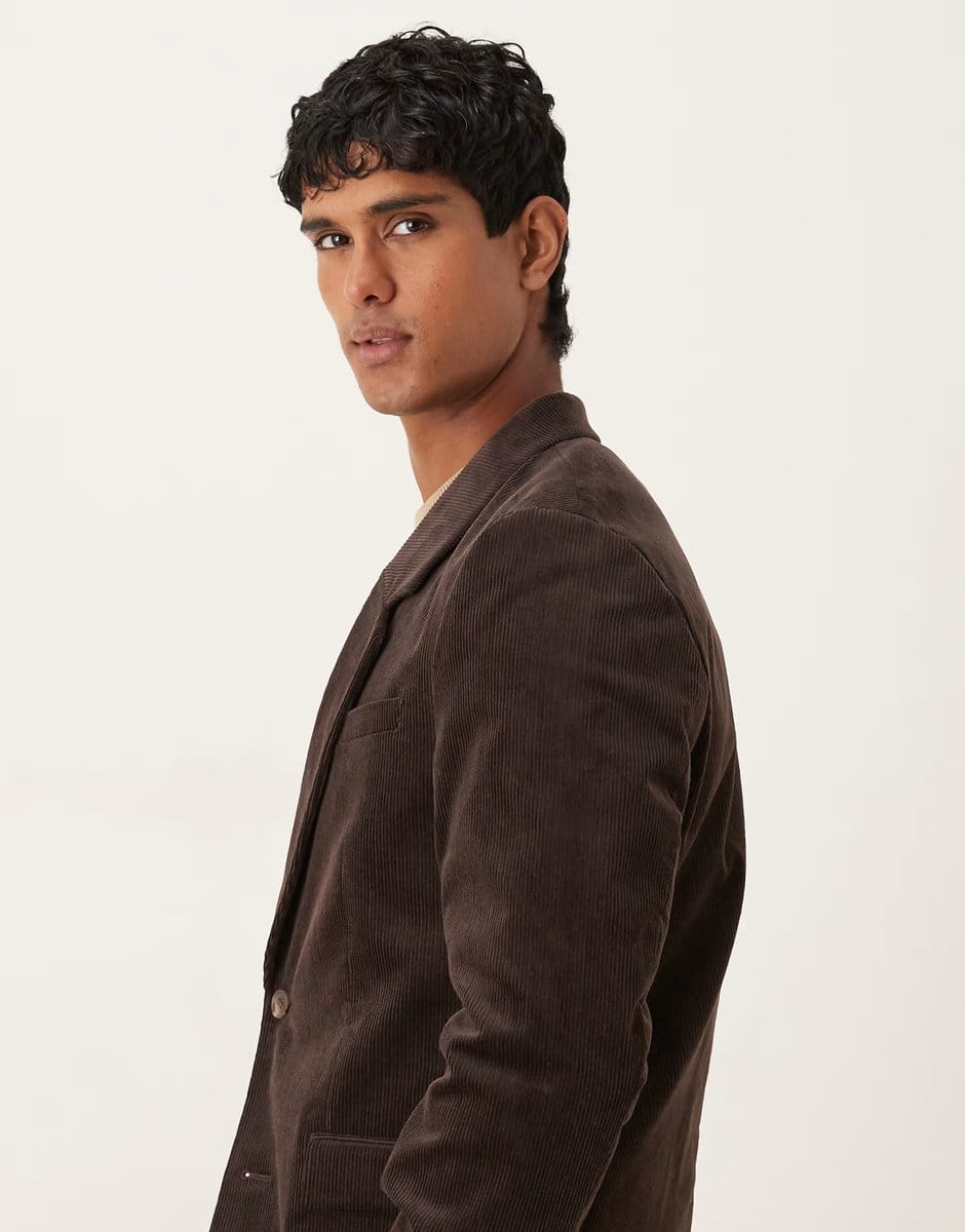 ASOS ASOS DESIGN regular suit jacket in brown cotton corduroy - 4