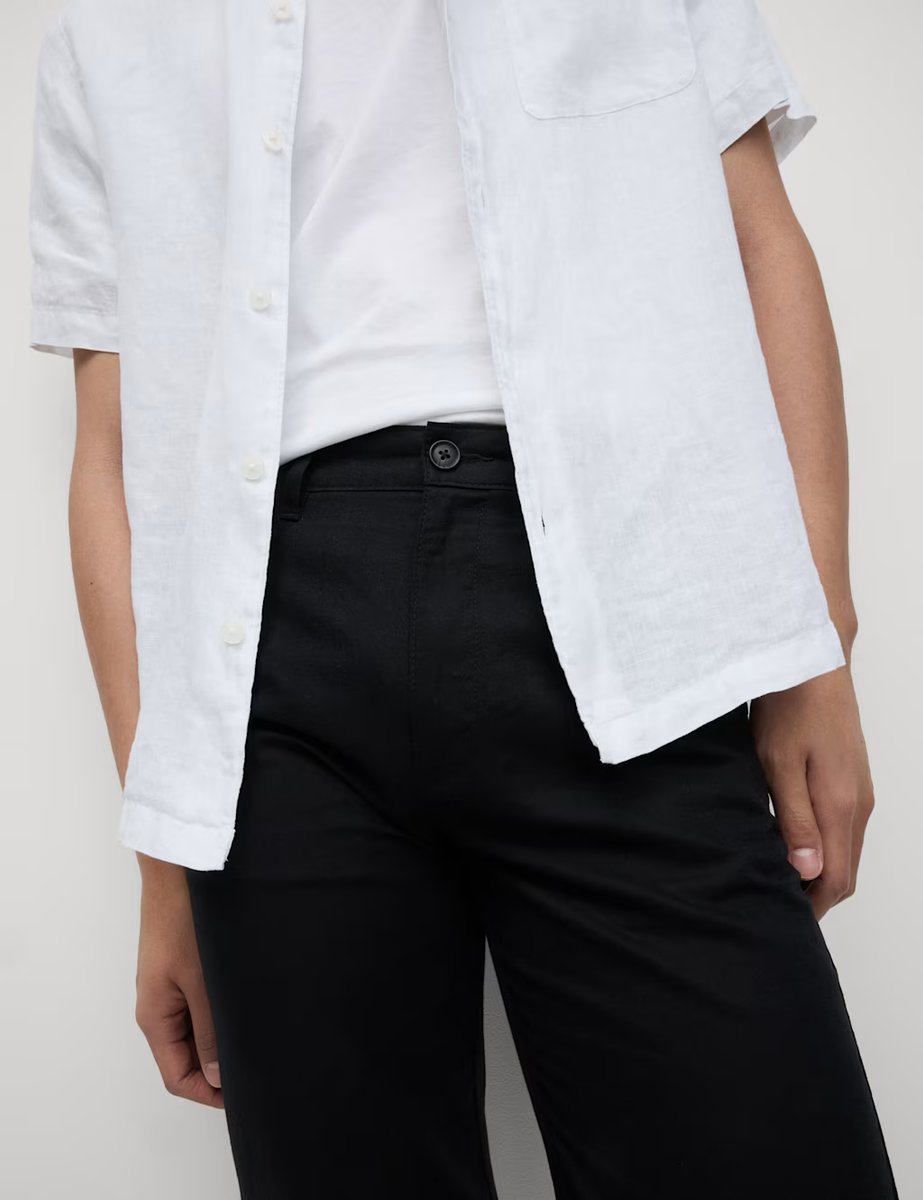 Marks & Spencer M&S Regular Fit Cotton Linen Blend Chinos Black - 2