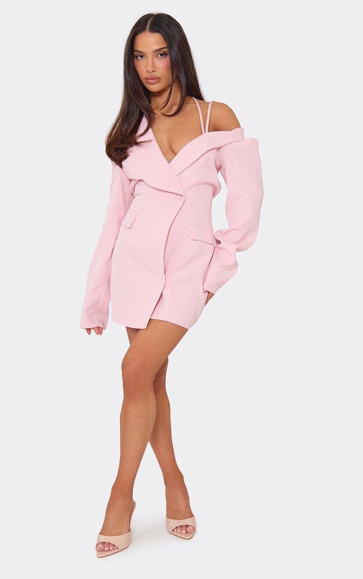 EGO Long Sleeve Strappy Blazer Dress In Baby Pink Woven, Women's Size UK 6 - 2