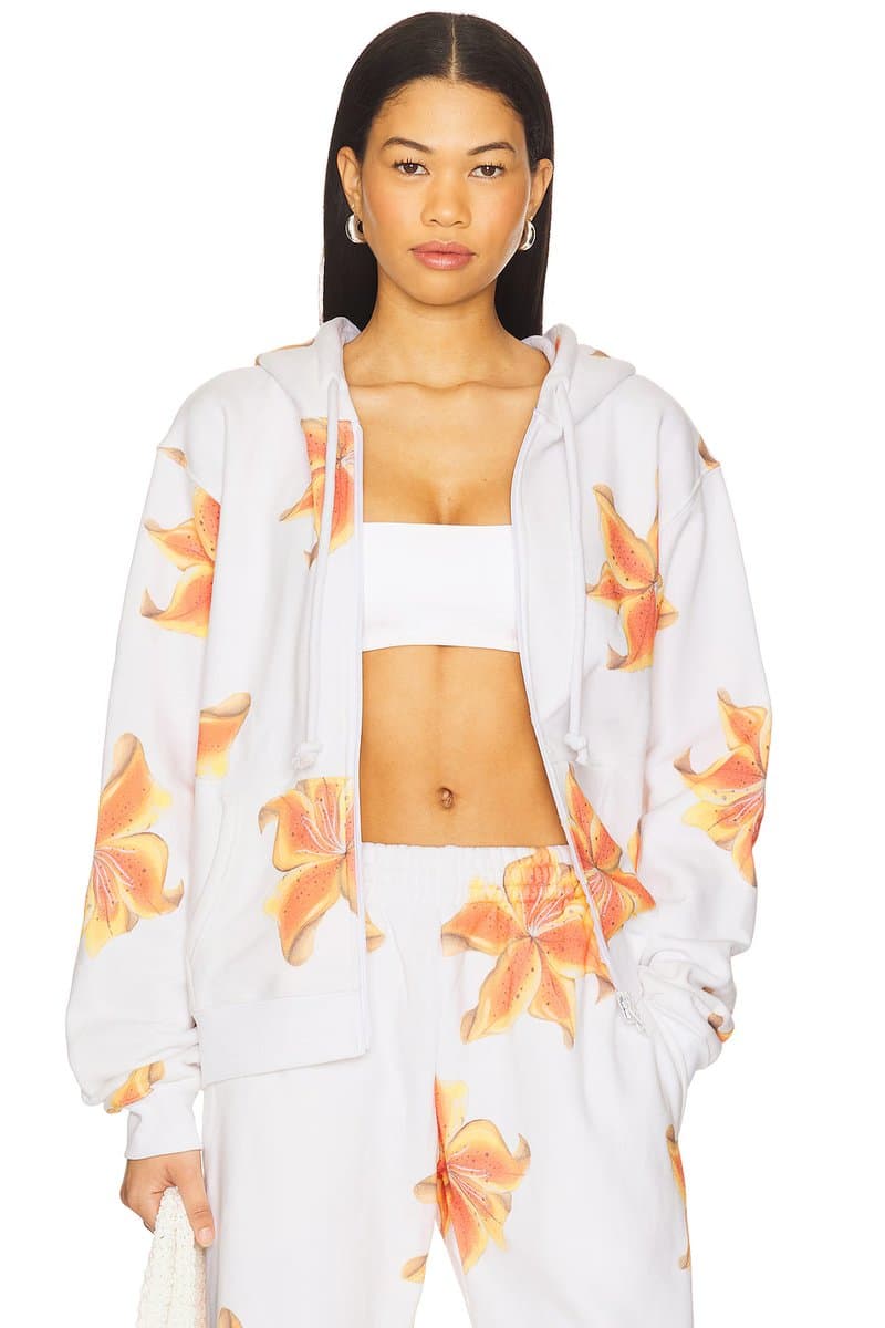 revolve Revolve Floral Print Zip-up Hoodie in White