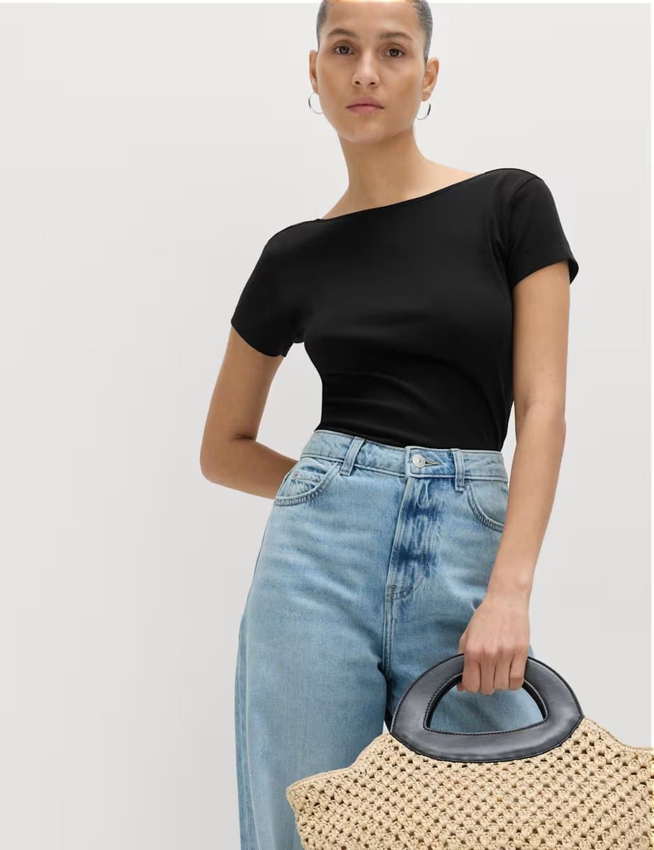 Marks & Spencer M&S Pure Cotton Short Sleeve Ballet Back T-Shirt Black