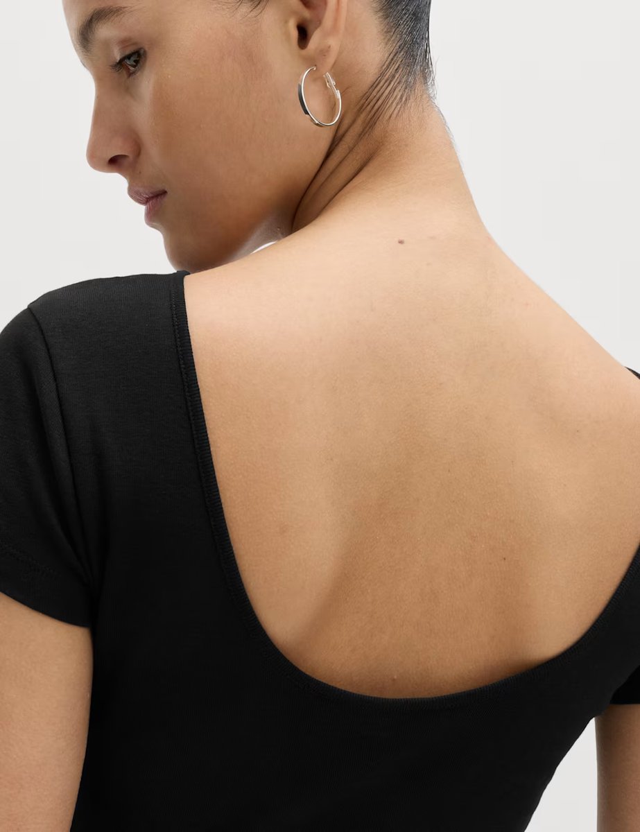 Marks & Spencer M&S Pure Cotton Short Sleeve Ballet Back T-Shirt Black - 2