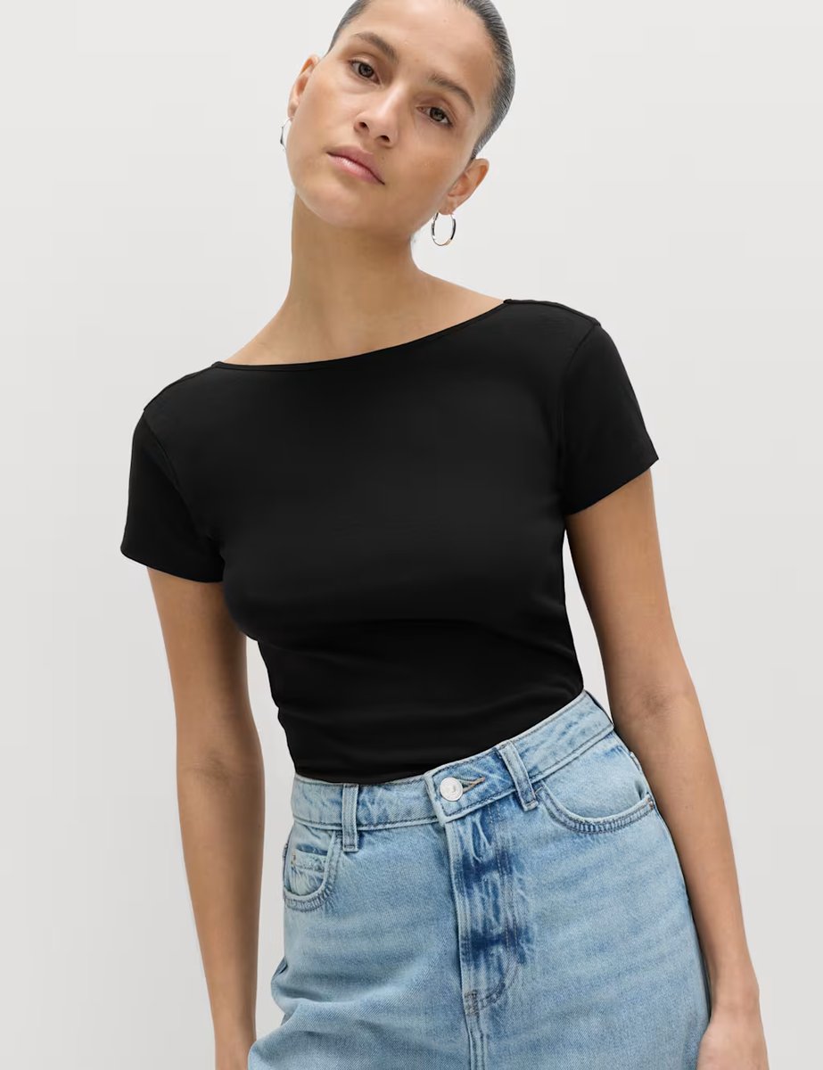 Marks & Spencer M&S Pure Cotton Short Sleeve Ballet Back T-Shirt Black - 3