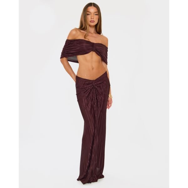 EGO Mid Rise Knot Front Detail Maxi Skirt In Brown, Women's Size UK 6 - 2