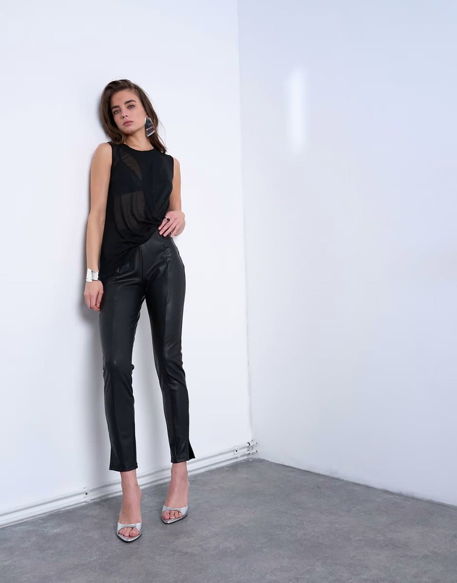 ASOS Topshop faux leather drain pipe skinny trouser in black