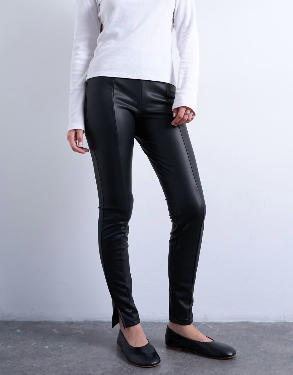 ASOS Topshop faux leather drain pipe skinny trouser in black - 3