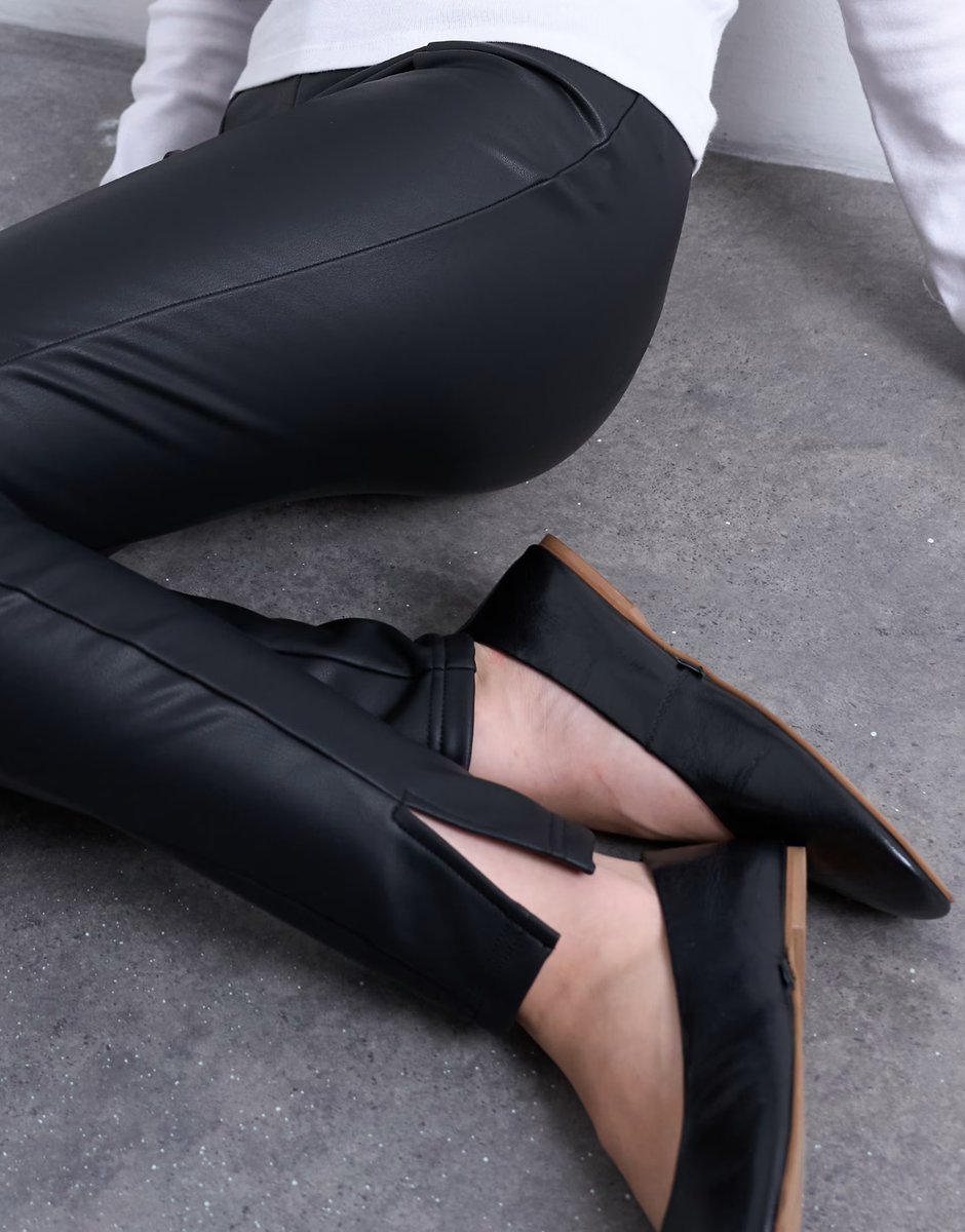 ASOS Topshop faux leather drain pipe skinny trouser in black - 4