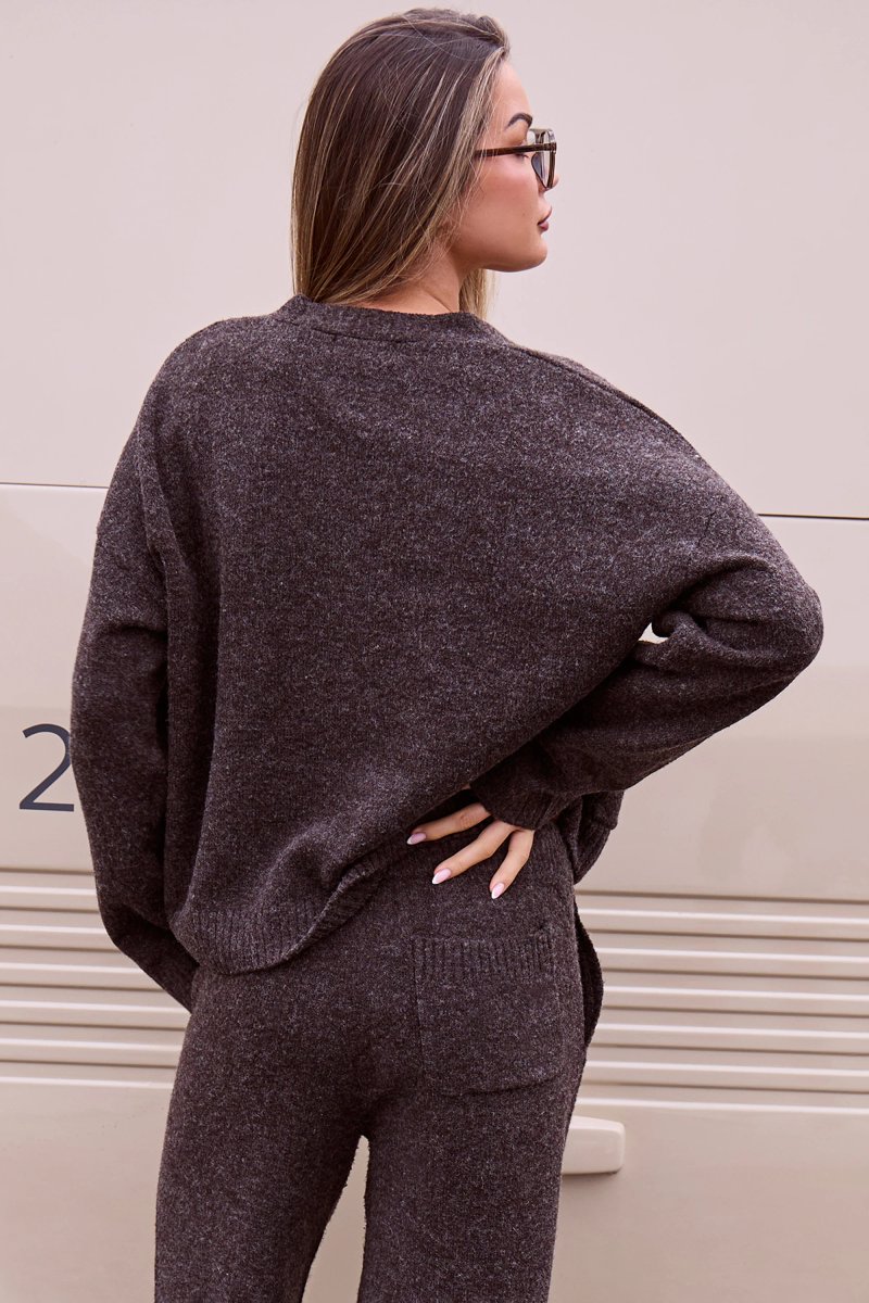 Kaiia Kaiia Knit Button Down Pocket Cardigan Brown - 4