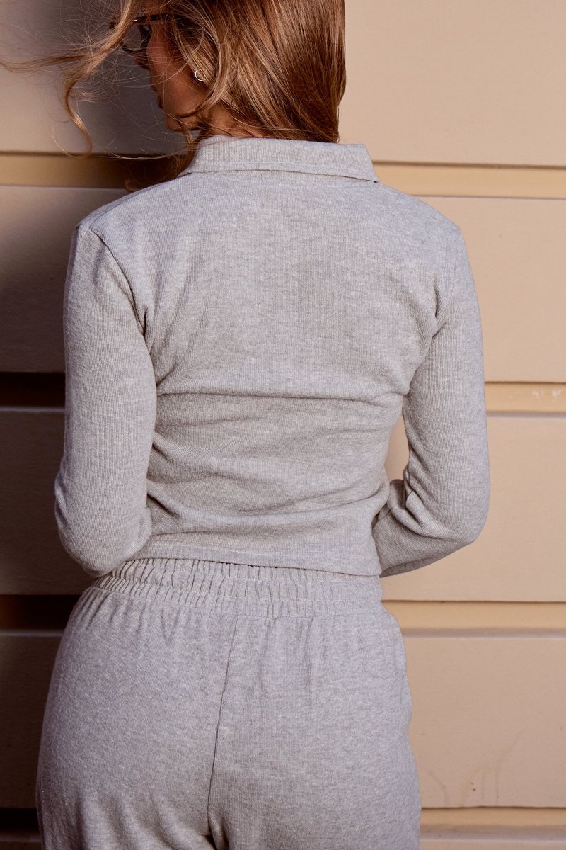 Kaiia Kaiia Supersoft Polo Top Grey Marl - 4