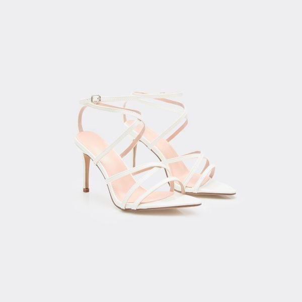 EGO Stone Strappy Detail Pointed Toe Stiletto Heel In White Patent, Women's Size UK 3 - 2